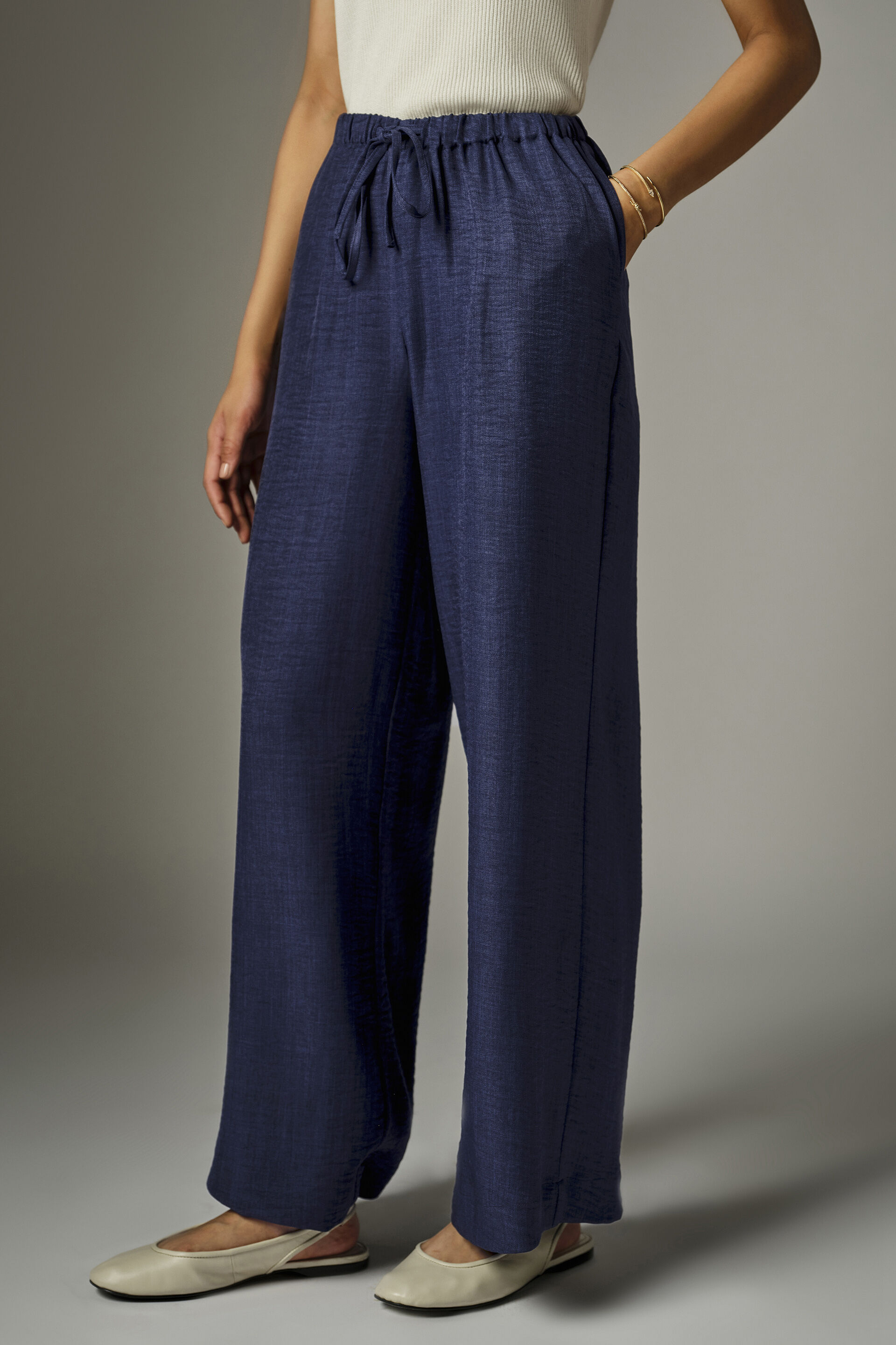 Dark Denim-Blue Relaxed Pants, Dark Blue, image 2